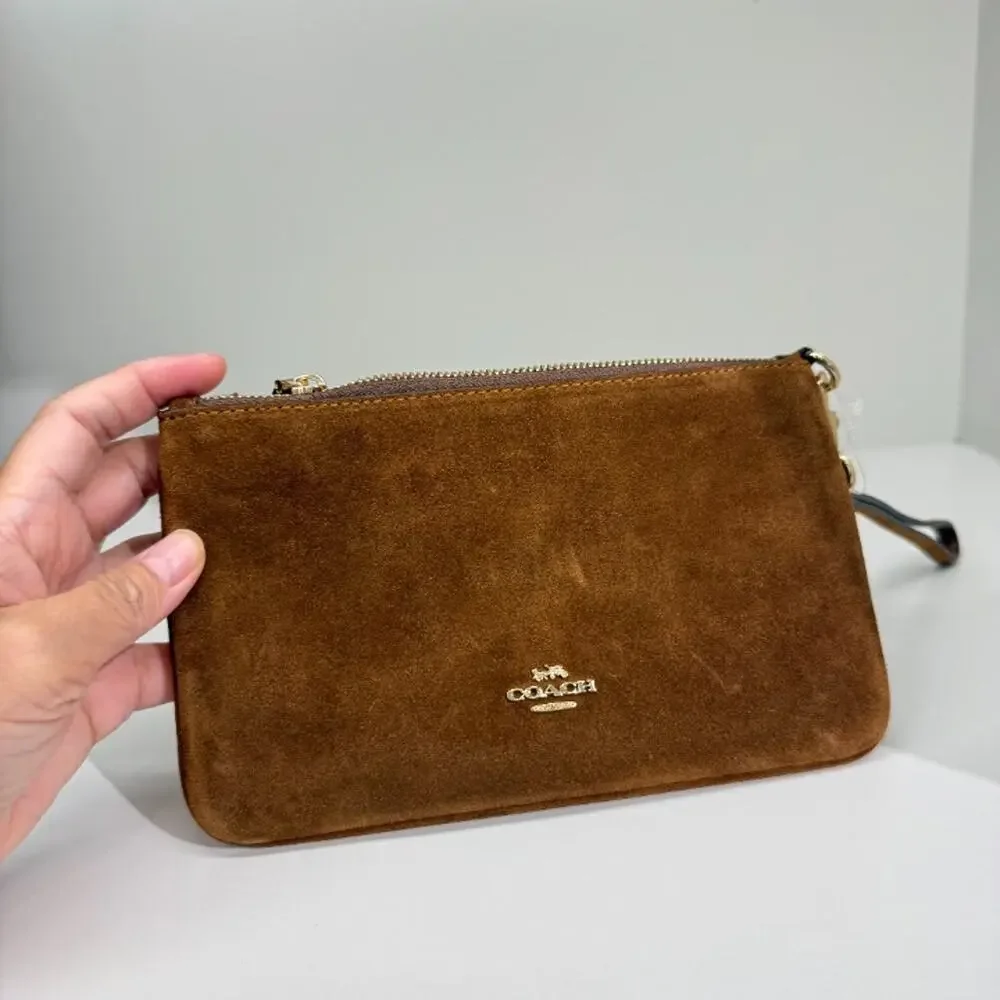 NEW‼️Coach Ashton Wristlet CEN15 suede/Gold/Warm Brown